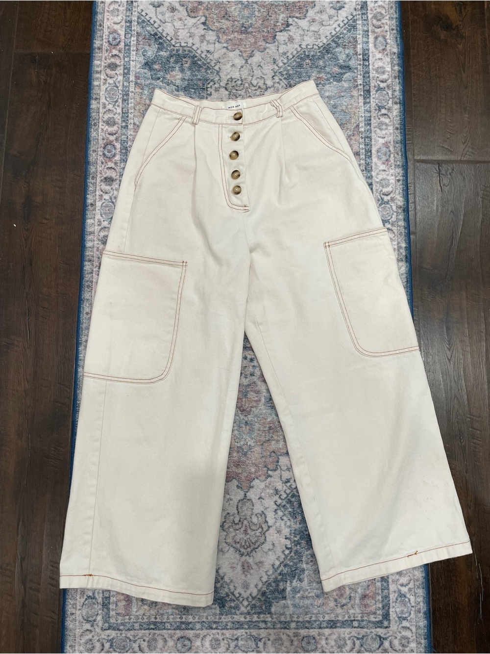 Mod Ref Cream Wide-Leg Ankle Crop Jeans with Button Front High Waisted